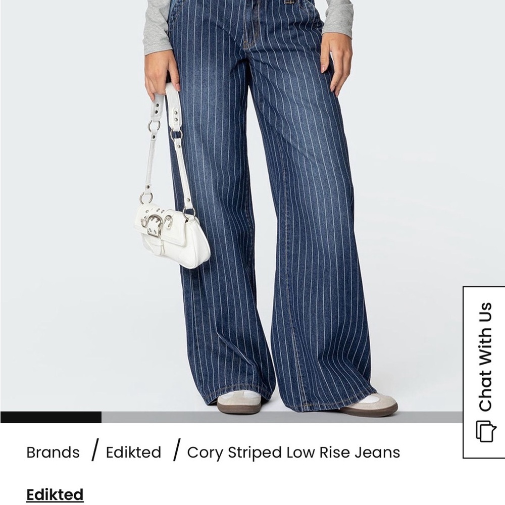 Edikted Navy Pinstripe Flare Jeans